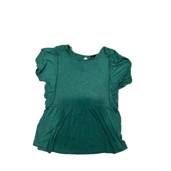 RXB Peplum Blouse Women's M Green Short Ruffle Sleeve Round Neck Rayon Stretch - Picture 5 of 7